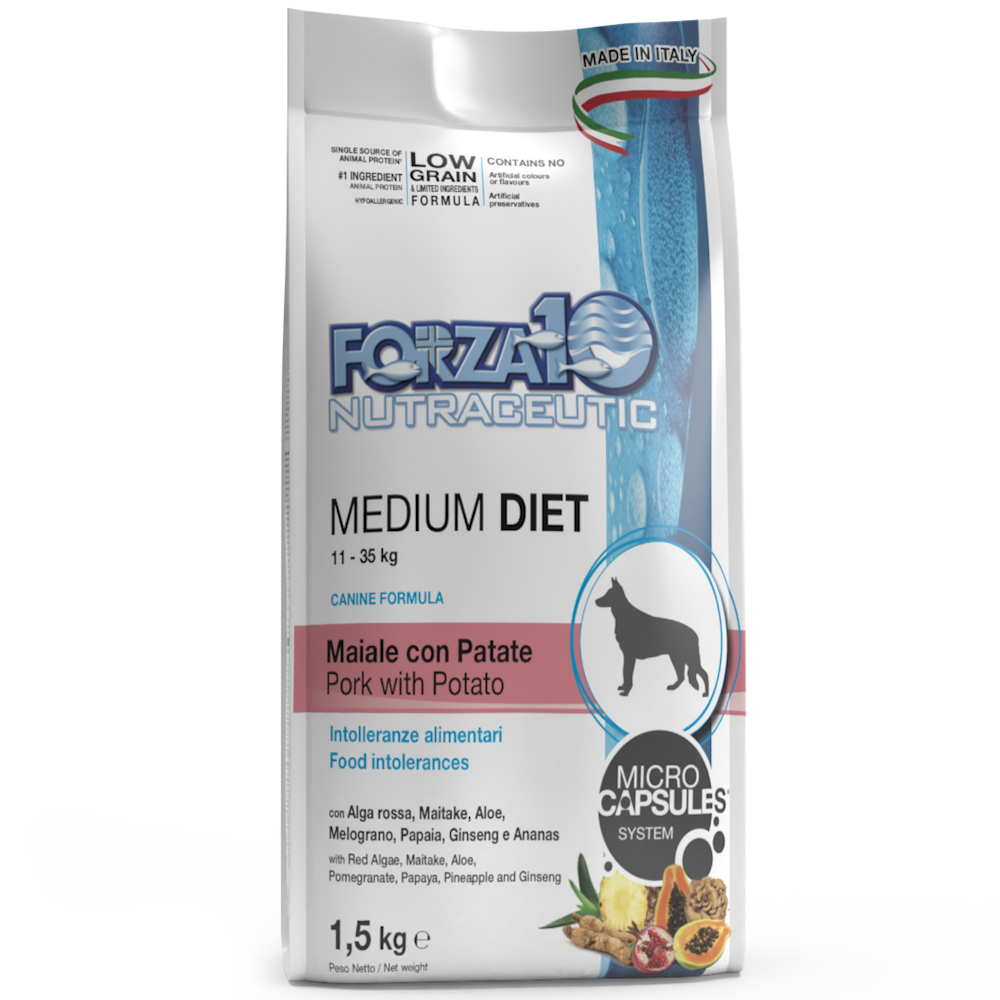 Forza10 Medium Diet Crocchette Al Maiale Con Patate Cani Adulti Taglia Media Sacco 1,5kg-1