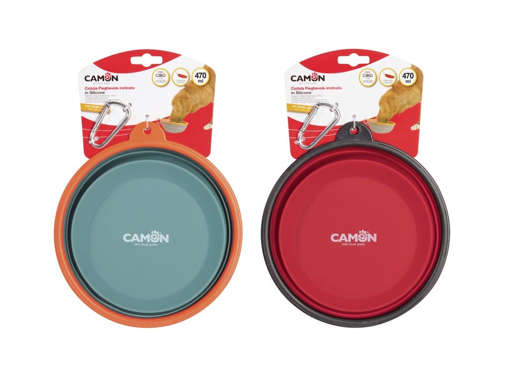 Camon Ciotola Pieghevole Inclinata Silicone Per Cibo Cani/Gatti 470ml-1