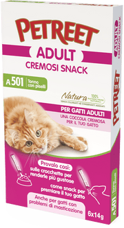 Petreet Adult Cremosi Tonno Pinne Gialle/Piselli Snack Per Gatti Adulti 6x14g-1