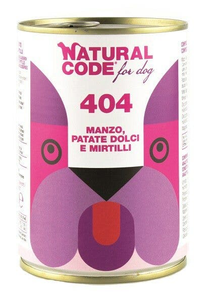 Natural Code 404 Cibo Umido Con Manzo/Patate Dolci/Mirtilli Per Cani Adulti Barattolo 400g-2