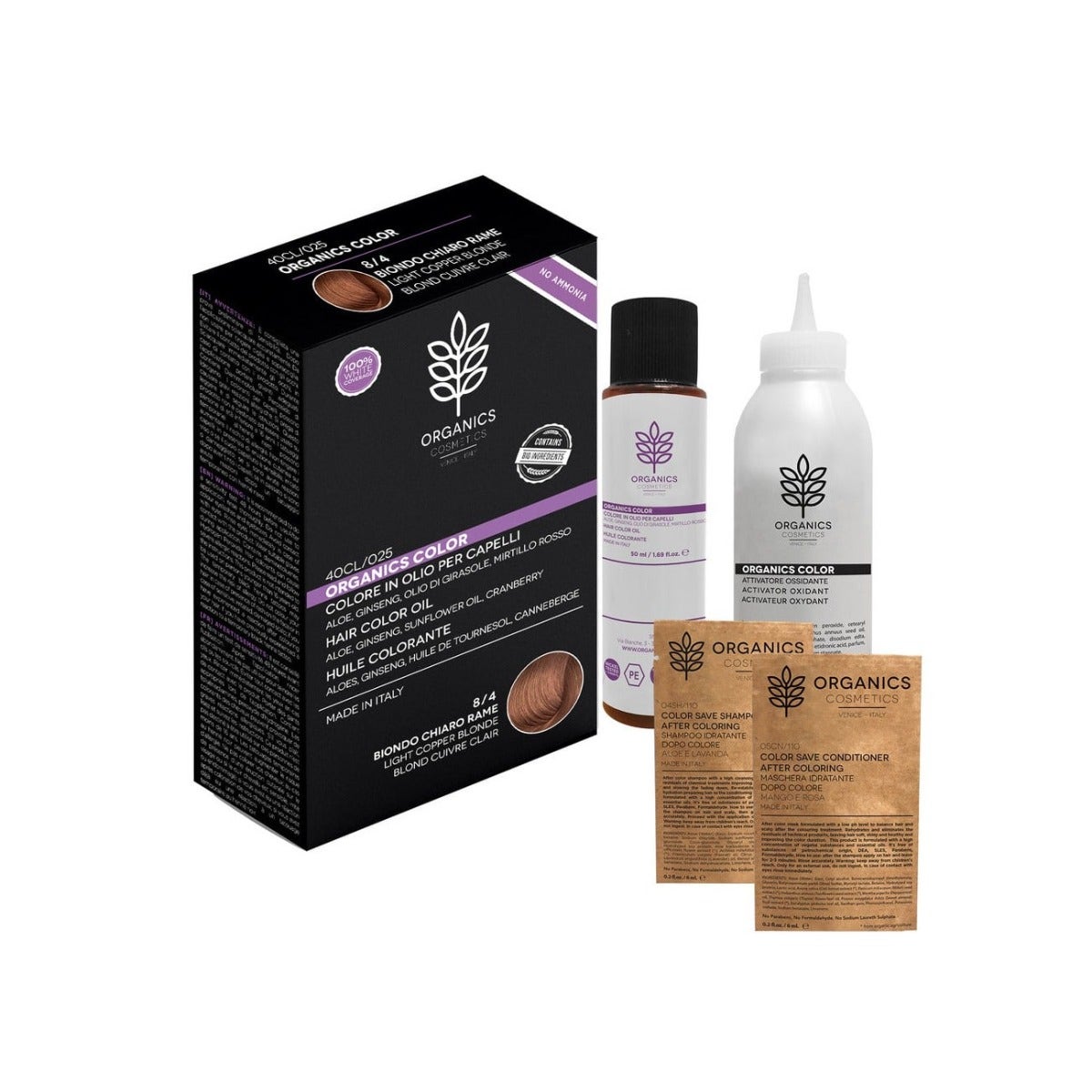 Organics Cosmetics Kit Tinta Per Capelli Organics Color 8/4 Biondo Chiaro Rame-1