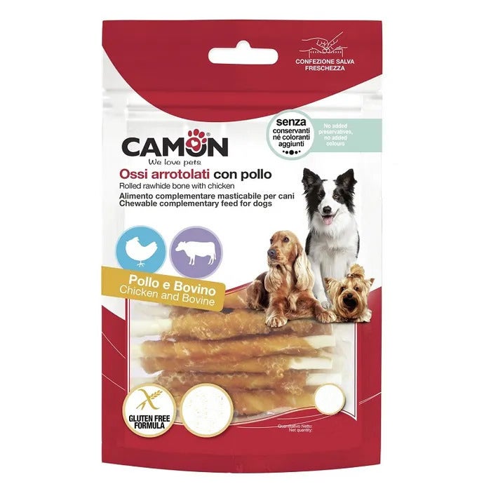 Camon Rolls di Pelle Bovina con Pollo Per Cani 345g-2