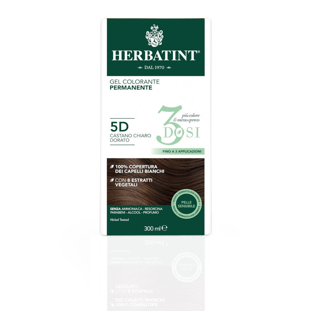 Herbatint Tintura Per Capelli Gel Permanente 5D Castano Chiaro Dorato 300ml 3 Dosi-5