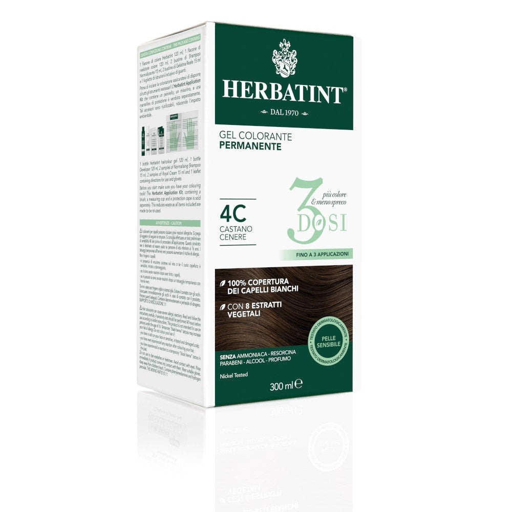 Herbatint Tintura Per Capelli Gel Permanente 4C Castano Cenere 3 Dosi 300ml-0