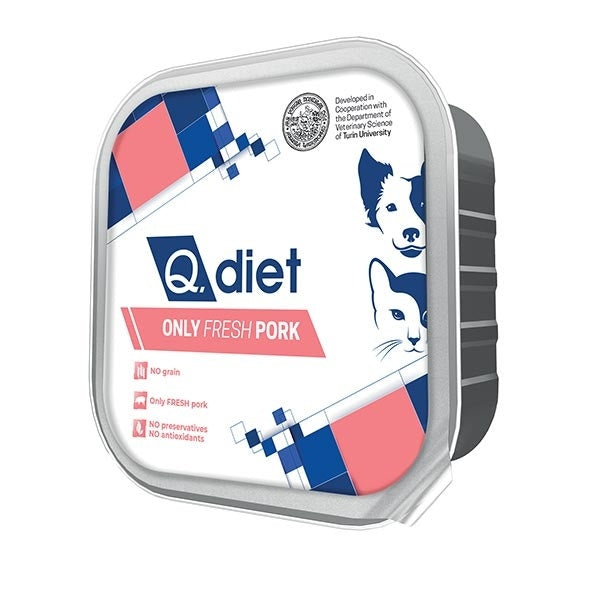 Q.Vet Q Diet Only Fresh Pork Cibo Umido Con Maiale Per Cani/Gatti Adulti Vaschetta 150g-1