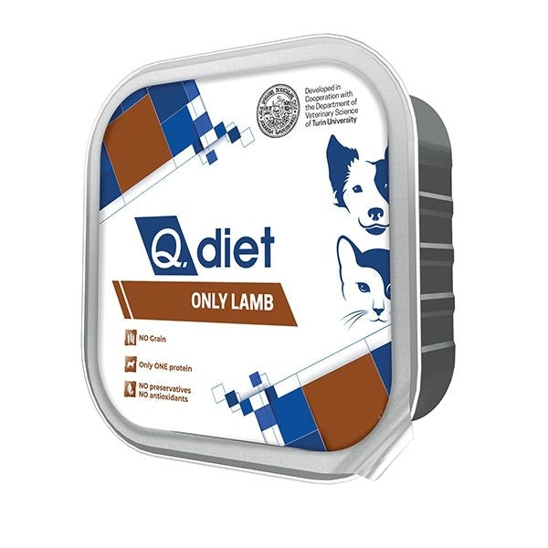 Q.Vet Q Diet Only Lamb Cibo Umido Con Agnello Per Cani/Gatti Adulti Vaschetta 150g-1