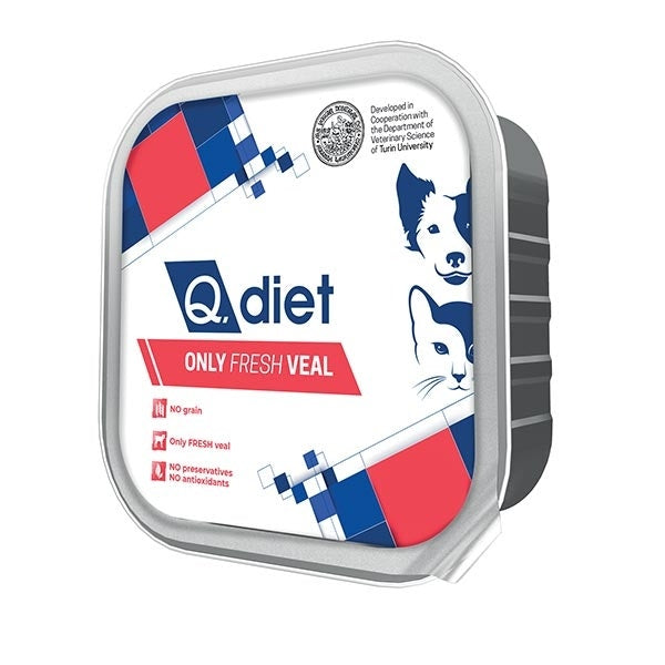 Q.Vet Q Diet Only Veal Cibo Umido Con Vitello Per Cani/Gatti Adulti Vaschetta 150g-1