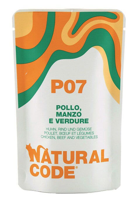 Natural Code P07 Pollo, Manzo E Verdure Gatti Adulti Busta 70g-1