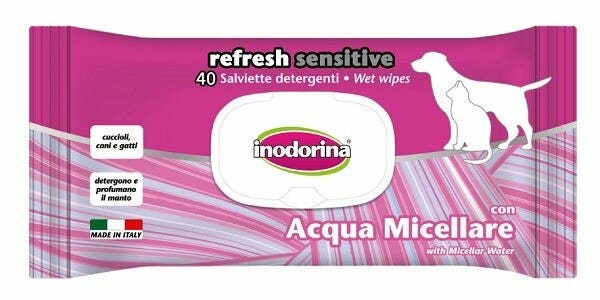 Inodorina Refresh Sensitive Salviette Detergenti Con Acqua Micellare Per Cani/Gatti 40 Salviette-2