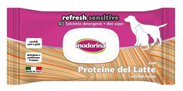 Inodorina Refresh Sensitive Salviette Detergenti Con Proteine Del Latte Per Cani/Gatti 40 Salviette-2