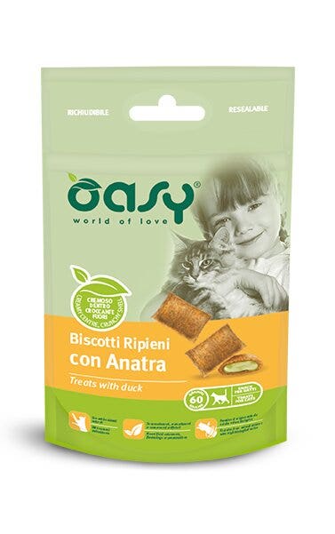 Oasy Snack Per Gatti Biscotti Ripieni con Anatra 60g-1