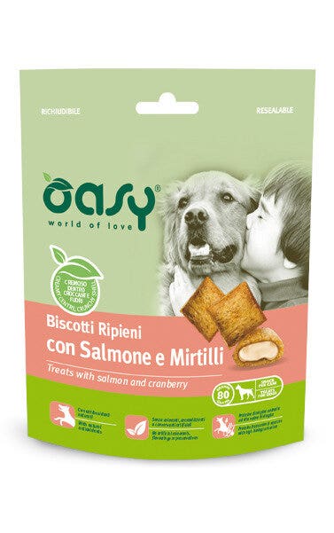 Oasy Snack per Cani Biscotti Ripieni con Salmone e Mirtilli Rossi 80g-2