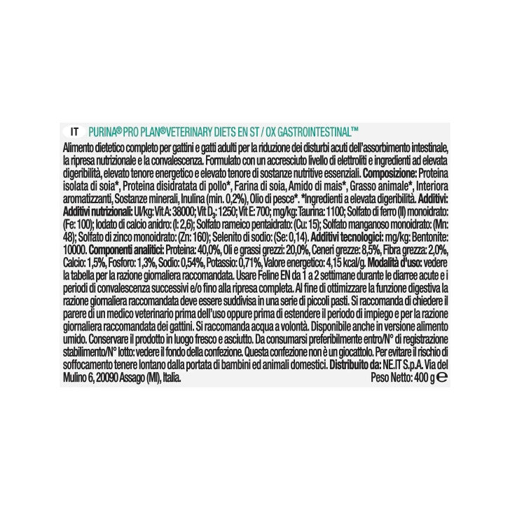 Purina Pro Plan Veterinary Diets Secco Gatto EN Gastrointestinal St/Ox Busta 400g-3