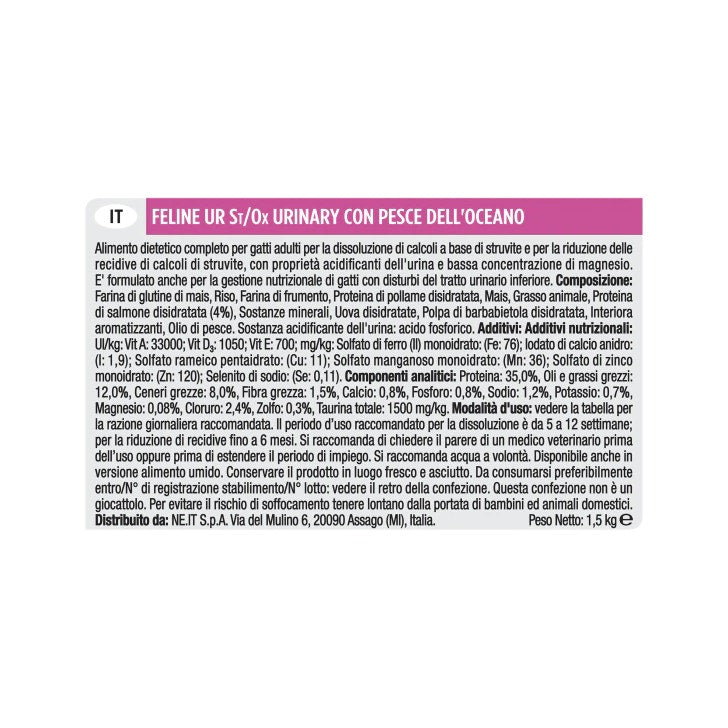Purina Pro Plan Veterinary Diets Secco Gatto UR Urinary St/Ox Pesce Dell'Oceano Sacco 1,5kg-4