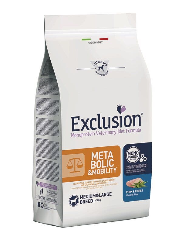Exclusion Monoprotein Veterinary Diet Formula Metabolic & Mobility Crocchette Con Maiale/Fibre Per Cani Adulti Taglia Medio/Grande Sacco 12kg-2