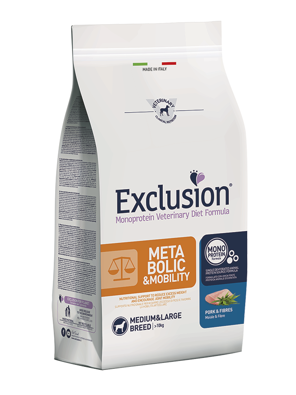 Exclusion Monoprotein Veterinary Diet Formula Metabolic & Mobility Crocchette Con Maiale/Fibre Per Cani Adulti Taglia Medio/Grande Sacco 12kg-1