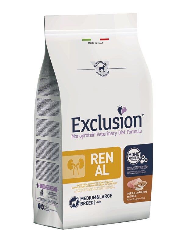 Exclusion Monoprotein Veterinary Diet Formula Renal Crocchette Con Maiale/Sorgo/Riso Per Cani Adulti Taglia Medio/Grande Sacco 2kg-2