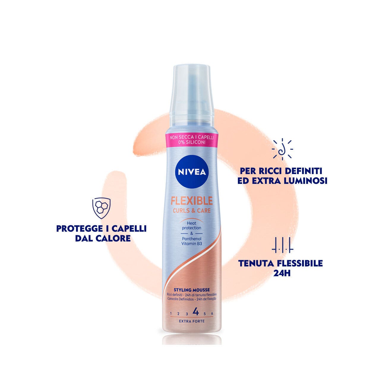 Nivea Styling Mousse Flexible Curls&care Schiuma per la Cura Capelli Ricci Extra Forte 150ml-2