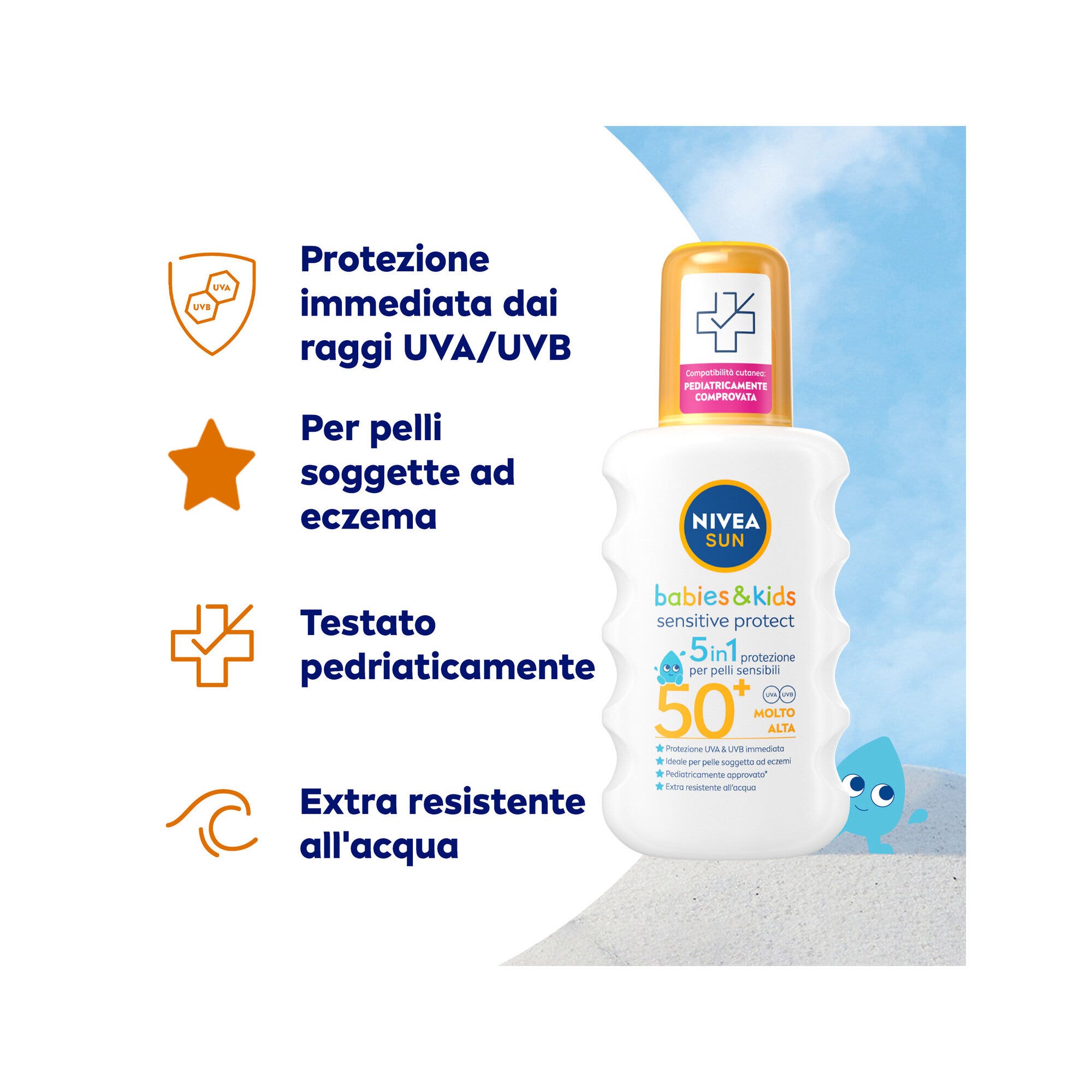 Nivea Sun Spray Solare Kids Sensitive Protect Fp50+ 200ml Crema Solare Per Bambini E Neonati-5