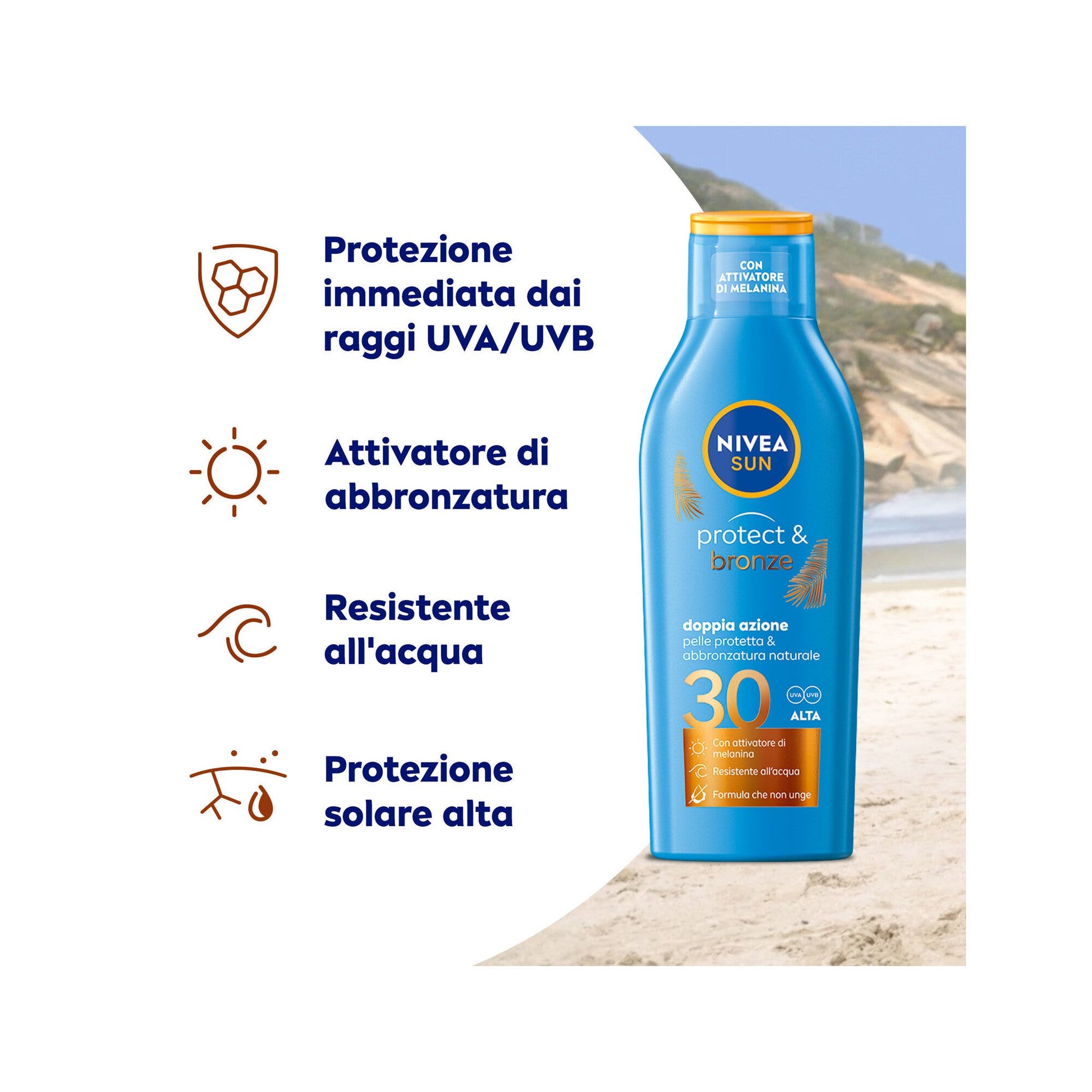 Nivea Sun Latte Solare Protect & Bronze Fp30 200ml Crema Solare 30 Per Un'abbronzatura Dorata-12