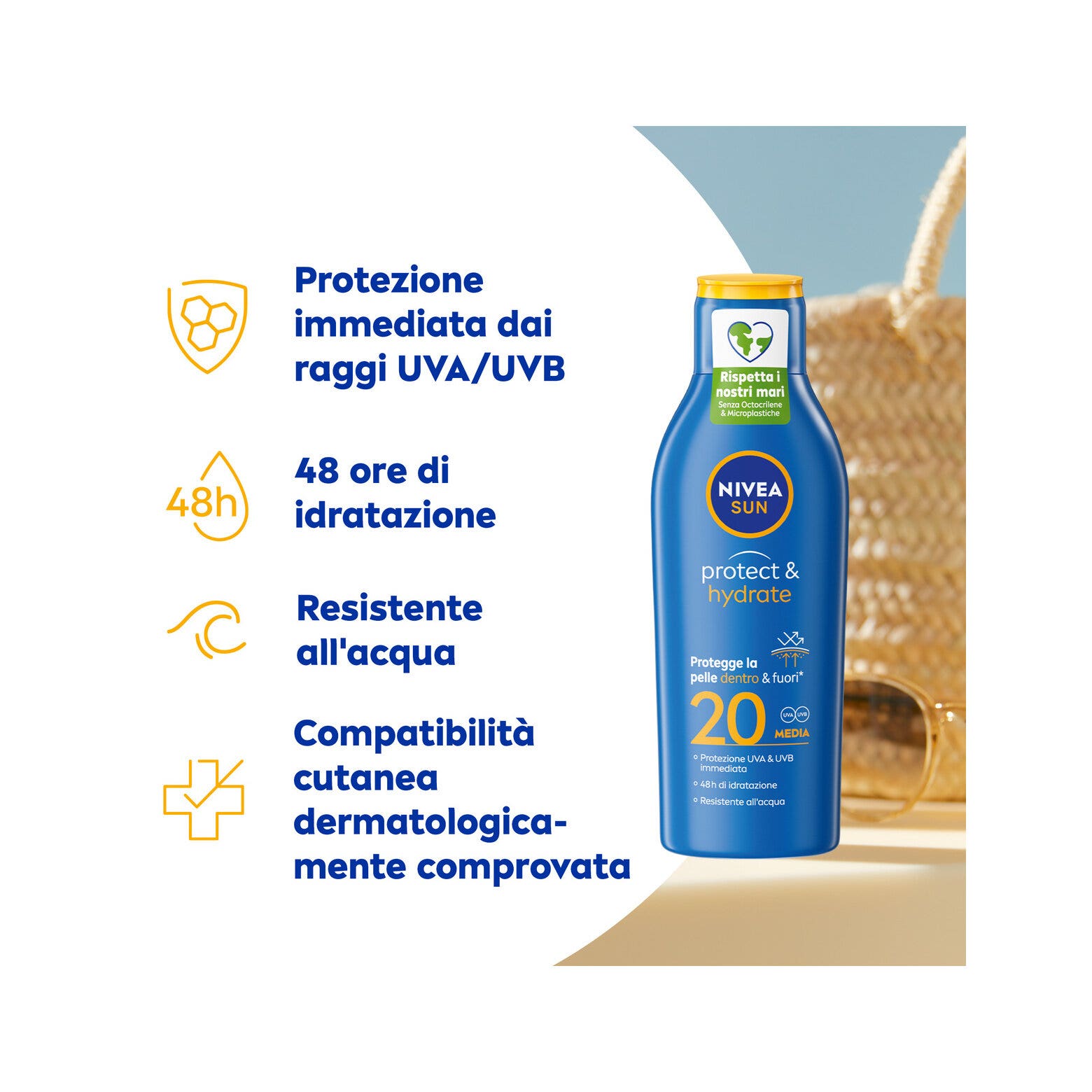 Nivea Sun Latte Solare Protect & Hydrate Fp20 200ml Crema Solare 20 Idratante Per 48 Ore-5