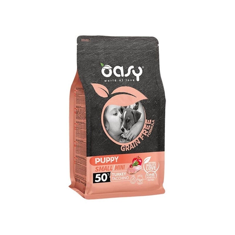 Oasy Grain Free Puppy Small & Mini Con Tacchino Per Cani Cuccioli 800g-1