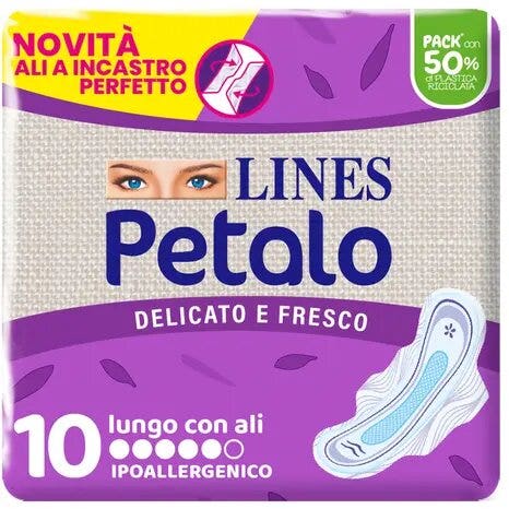 Lines Petalo Delicato e Fresco 10 Assorbenti Lunghi Con Ali-2