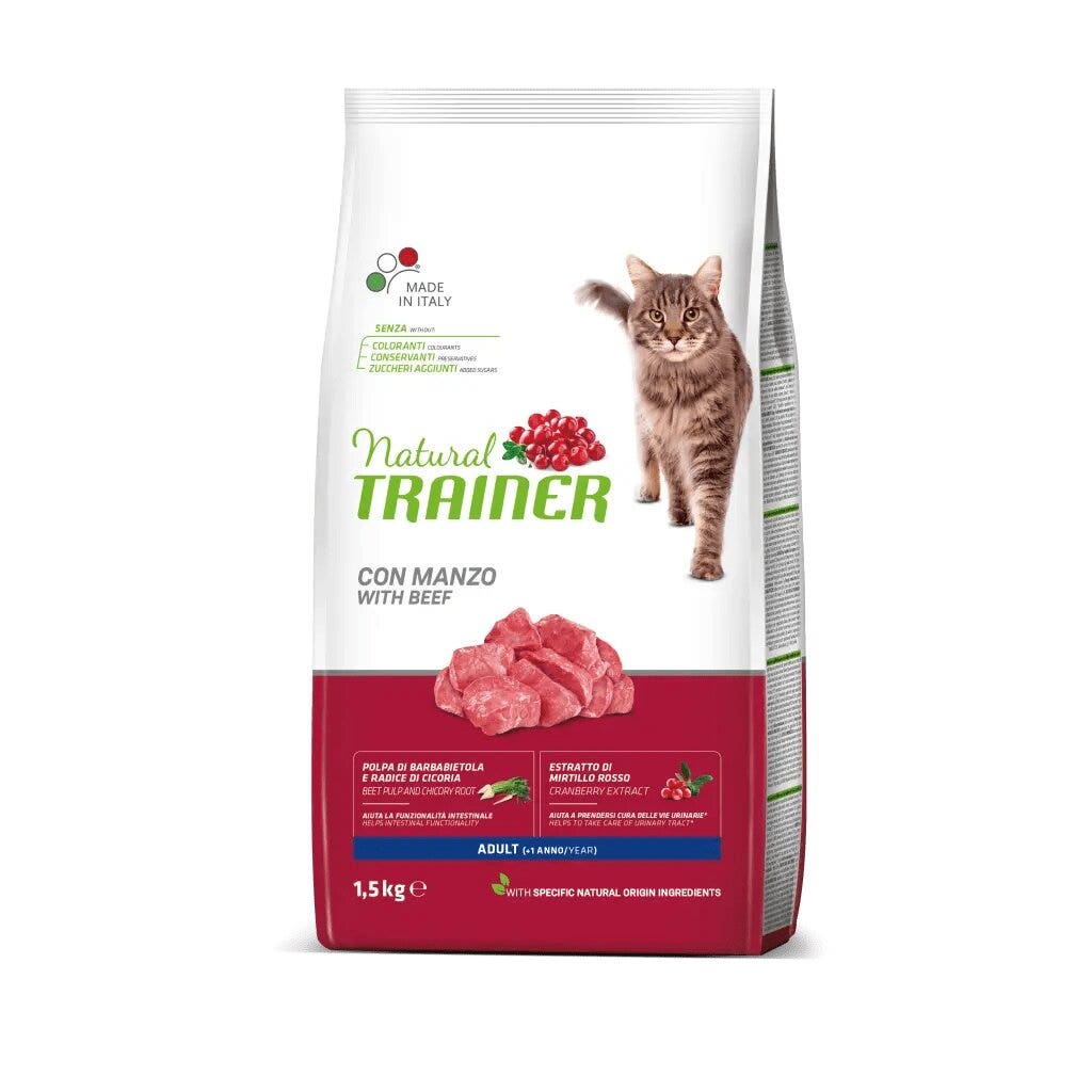 Natural Trainer Crocchette Con Manzo Per Gatti Adulti Sacco 1,5kg-2