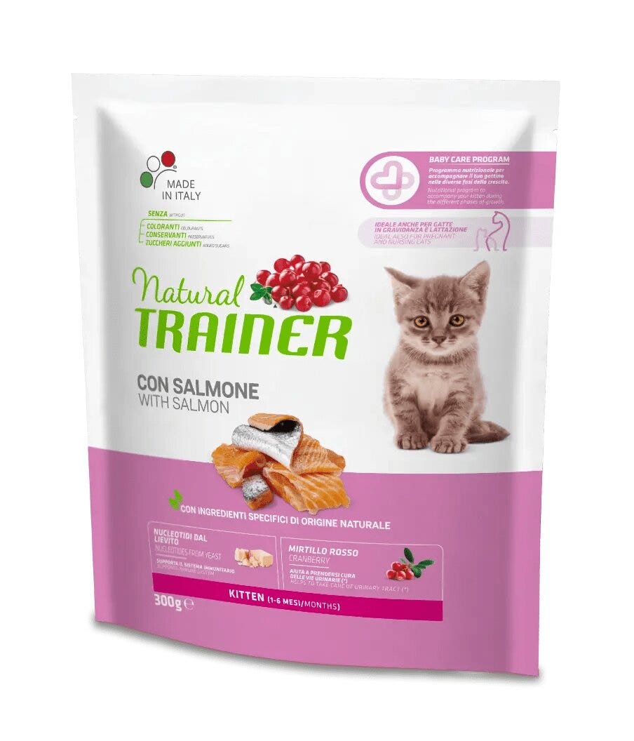 Natural Trainer Kitten Crocchette Con Salmone Per Gatti Cuccioli Sacco 300g-1