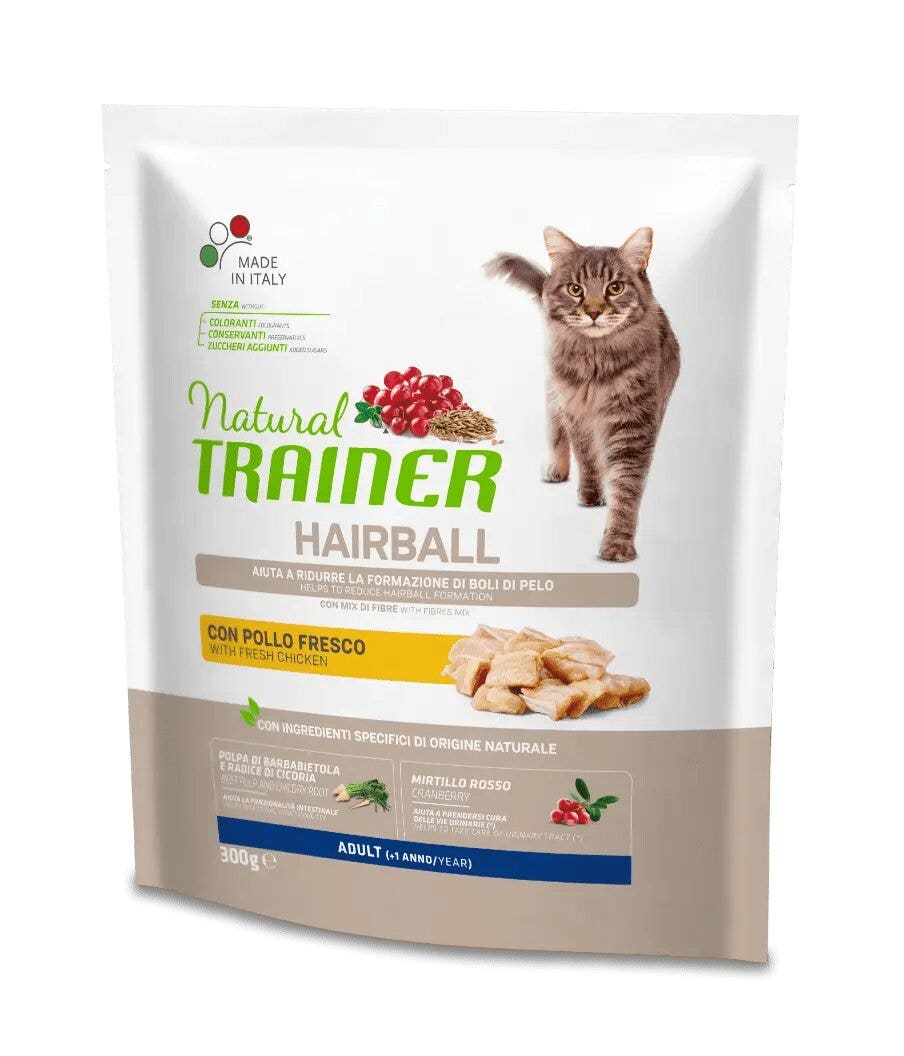 Natural Trainer Hairball Crocchette Con Pollo Per Gatti Adulti Sacco 300g-1