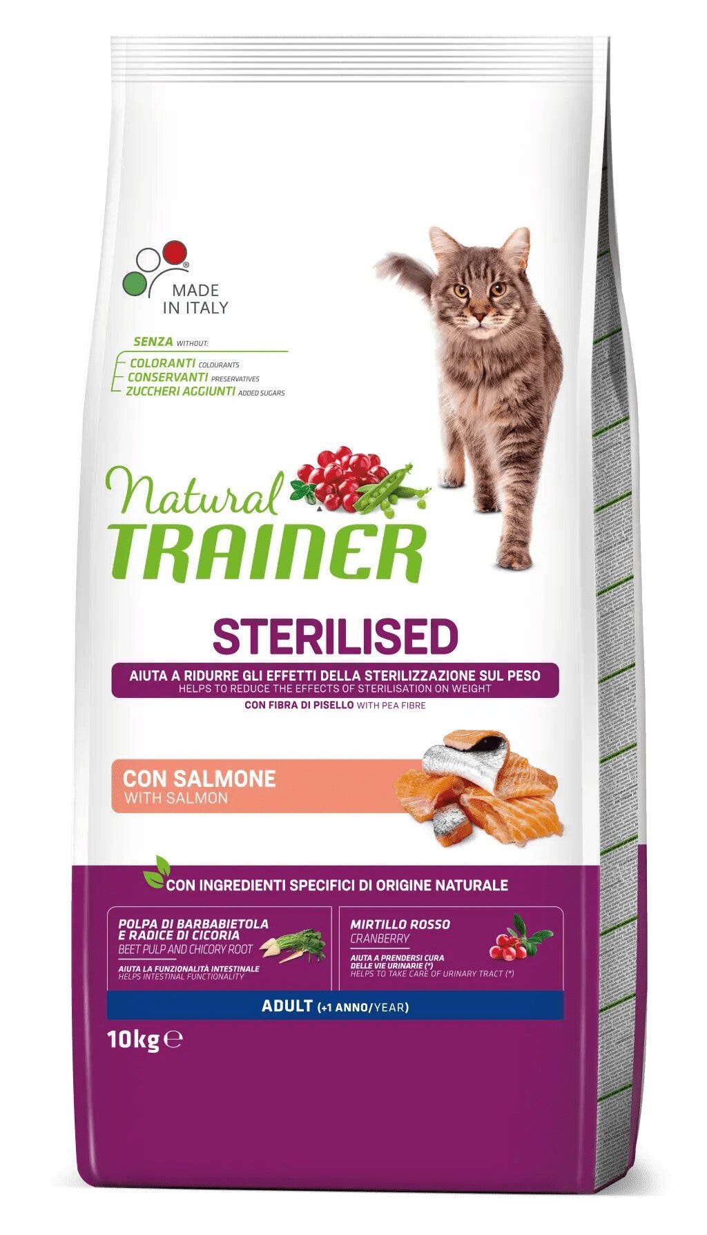 Natural Trainer Sterilised Crocchette Con Salmone Per Gatti Adulti Sacco 10kg-1
