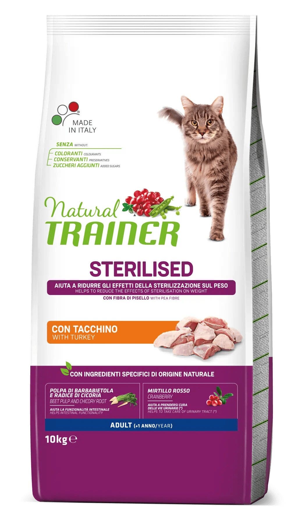 Natural Trainer Sterilised Crocchette Con Tacchino Per Gatti Adulti Sacco 10kg-1
