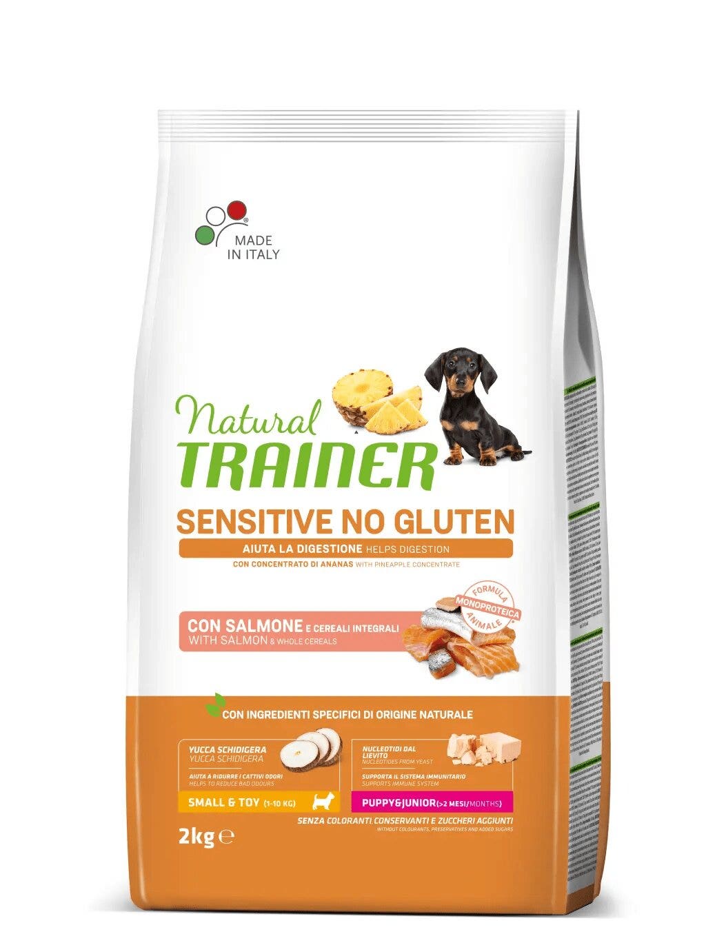 Natural Trainer Cane Sensitive No Gluten Small & Toy Puppy & Junior Con Salmone 800g-1