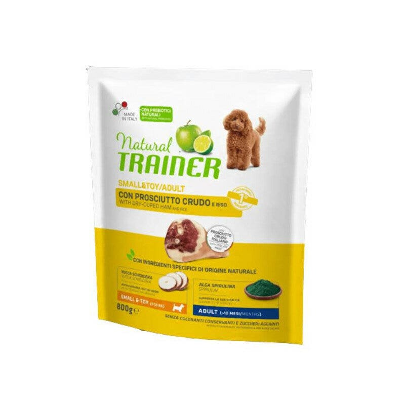 Natural Trainer Crocchette Prosciutto Crudo e Riso Cane Adult Small & Toy 800gr-1