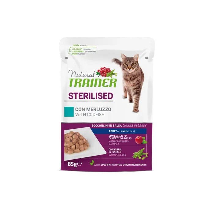 Natural Trainer Cibo Umido Al Merluzzo Per Gatti Adulti Sterilizzati Busta 85g-2
