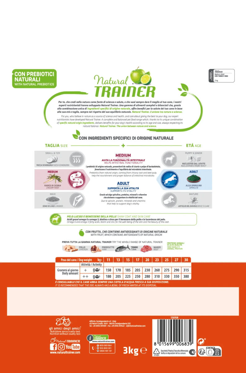 Natural Trainer Crocchette Tonno/Riso Per Cani Adulti Taglia Media Sacco 12 Kg-1