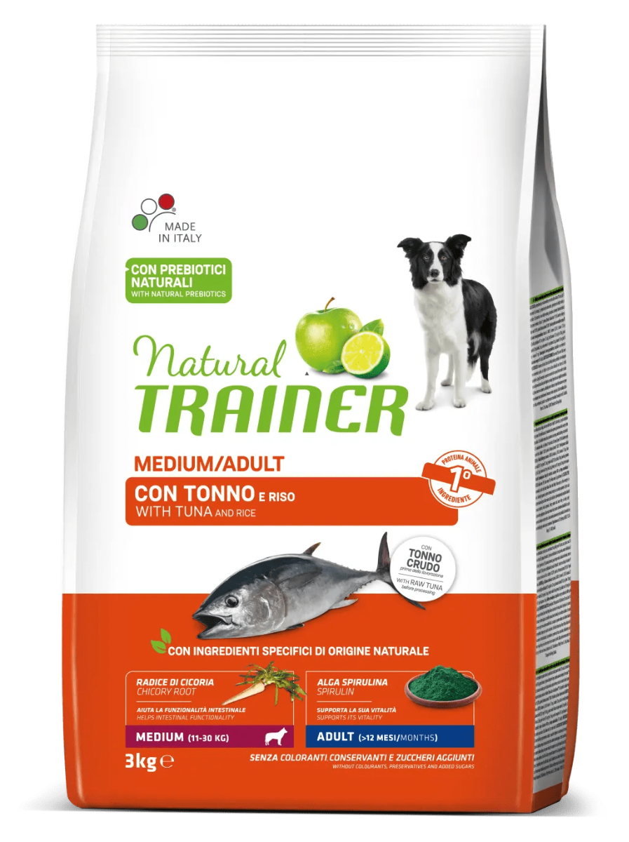 Natural Trainer Crocchette Tonno/Riso Per Cani Adulti Taglia Media Sacco 12 Kg-0