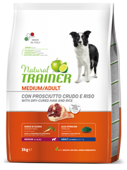Natural Trainer Crocchette Prosciutto Crudo E Riso Per Cani Adulti Taglia Media Sacco 3kg-1