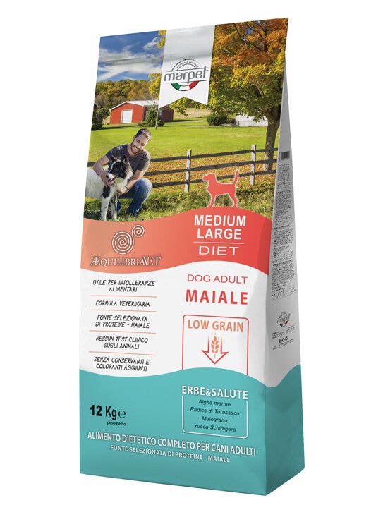 Marpet Aequilibriavet Low Grain Maiale Cibo Secco Per Cani Adulti Taglia Medium Large Sacco 12Kg-2