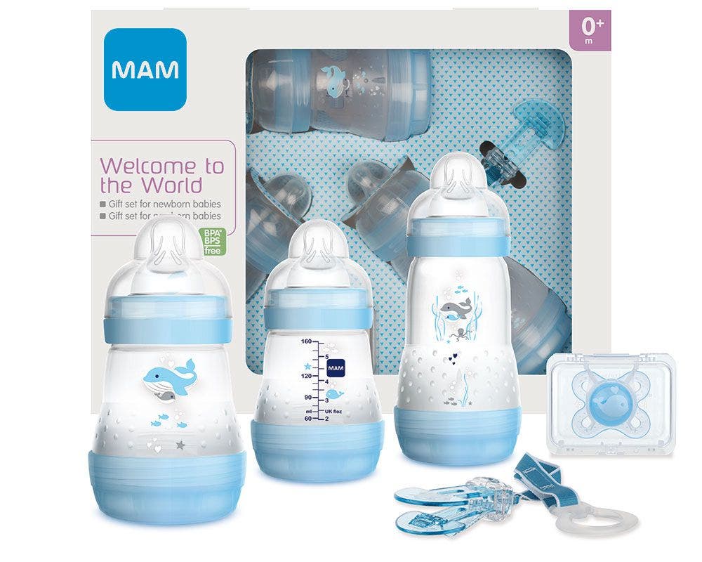 Mam Set Regalo Neonati Azzurro 2 Biberon Easy Start 160 ml+1 Biberon Easy StartAnti-Colic 260 ml+1 Succhietto+1 Clip-1