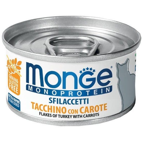 Monge Monoprotein Sfilaccetti Tacchino Con Carote Cibo Umido Per Gatto Adulto 80g-4