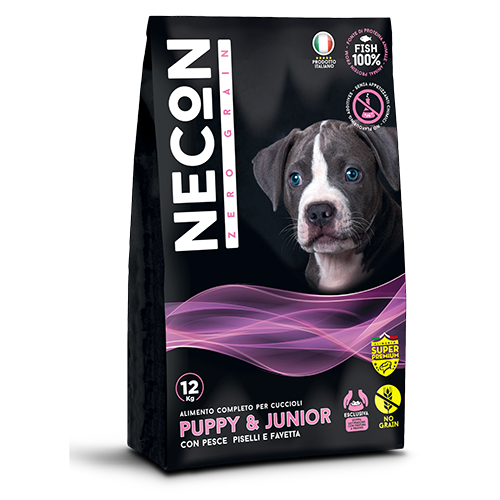 Necon Zero Grain Puppy E Junior Crocchette Pesce E Piselli Per Cani Cuccioli Sacco 3kg-3
