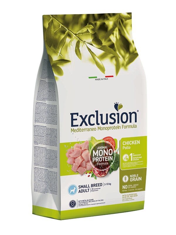 Exclusion Mediterraneo Monoprotein Formula Noble Grain Cibo Secco Con Pollo Cani Adulti Taglia Small Sacco 2kg-2