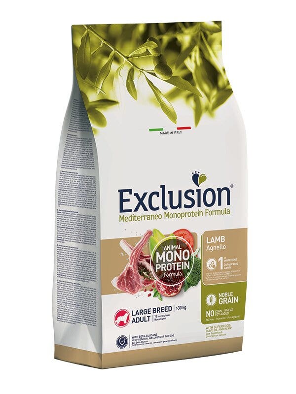 Exclusion Mediterraneo Monoprotein Formula Noble Grain Lamb Crocchette Con Agnello Per Cani Adulti Taglia Grande Sacco 12kg-2