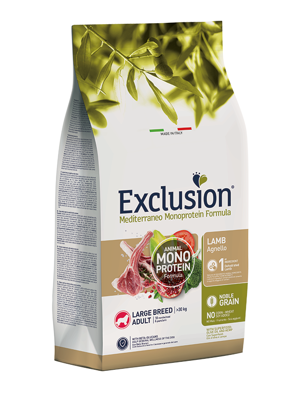 Exclusion Mediterraneo Monoprotein Formula Noble Grain Lamb Crocchette Con Agnello Per Cani Adulti Taglia Grande Sacco 12kg-1