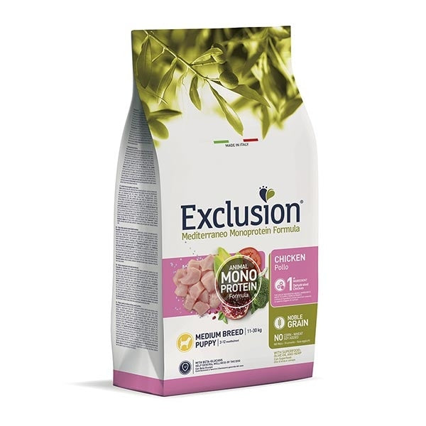 Exclusion Mediterraneo Monoprotein Crocchette Al Pollo Per Cani Cuccioli Taglia Media Sacco 12 Kg-1