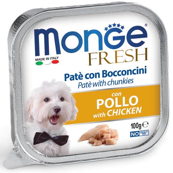 Monge Fresh Paté Bocconcini Con Pollo Cibo Umido Per Cani Adulti 100g-1