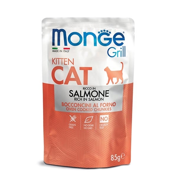 Monge Grill Kitten Ricco in Salmone Cibo Umido Per Gatti Cuccioli 85g-1