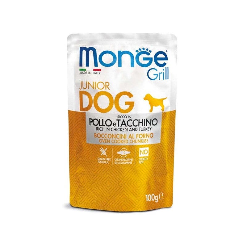 Monge Grill Puppy & Junior Bocconcini Con Pollo E Tacchino Per Cani 100g-1