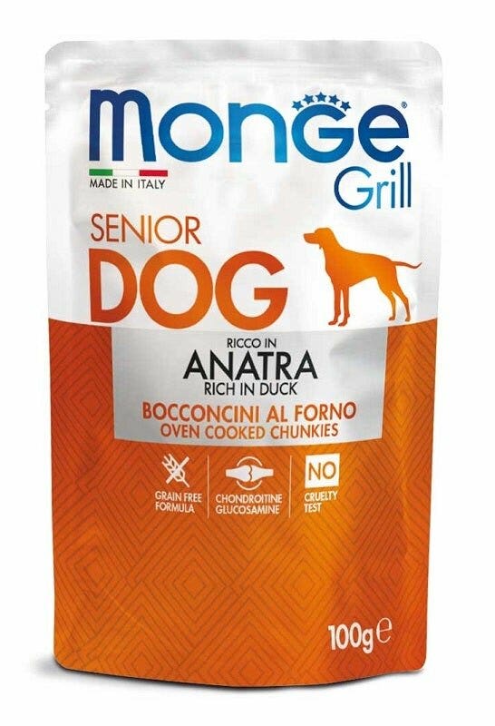 Monge Grill Senior Bocconcini con Anatra Cibo Umido Per Cani 100g-2